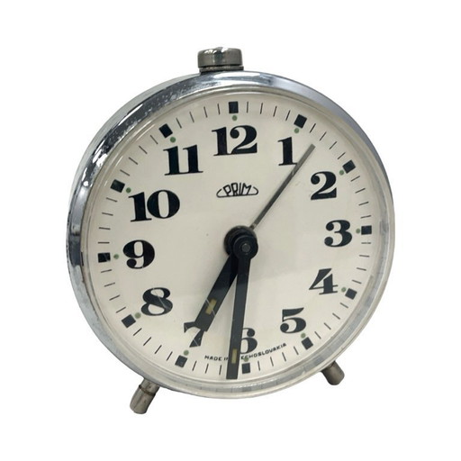 PRIM vintage alarm clock – Czechoslovakia – mechanical – chrome – 1960s/1970s