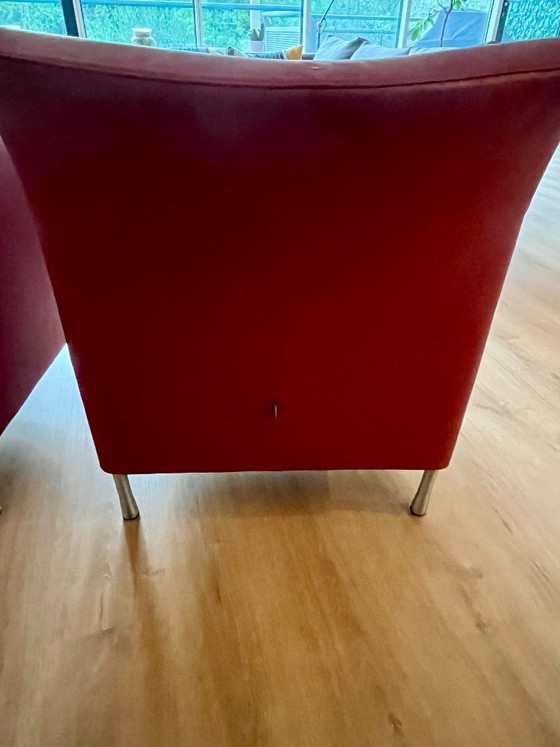 Image 1 of Gelderland Lucca 6772 – 2 fauteuils en cuir + 2 poufs – Cuir rouge