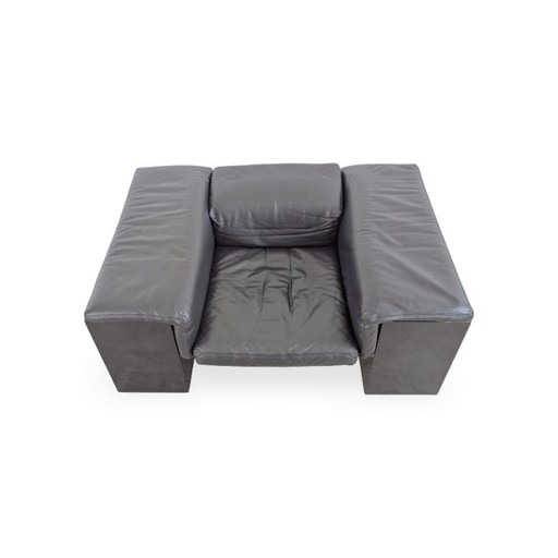 Fauteuil Knoll Brigadier, cuir noir, Cini Boeri, dossier plat, 1980 – Leather, Wood (photo 2 of 10)