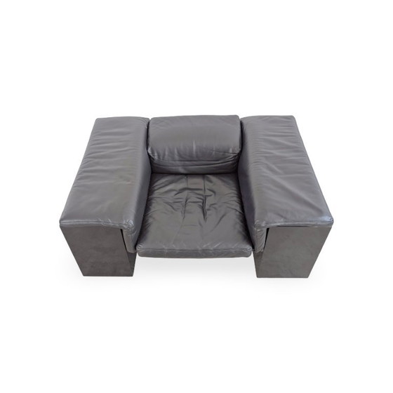 Fauteuil Knoll Brigadier, cuir noir, Cini Boeri, dossier plat, 1980 – Leather, Wood (photo 2 of 10)