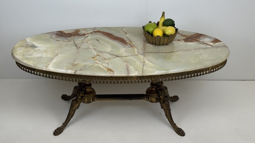 Vintage natuursteen messing salontafel / coffee table onyx marmer