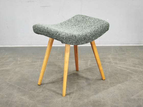 1960s Czech Mid-Century Modern Upholstered Stool with Beech Wood Legs (photo 7 of 10)