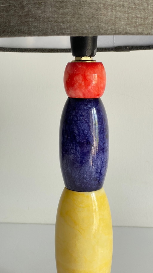 LAMPE Pierre d'ALBATRE Blue, Yellow and Red 80s