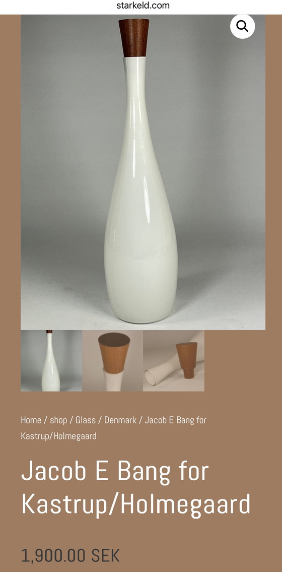 Image 1 of Jacob E Bang per Kastrup/Holmegaard Bottiglia alta opalina, 1957