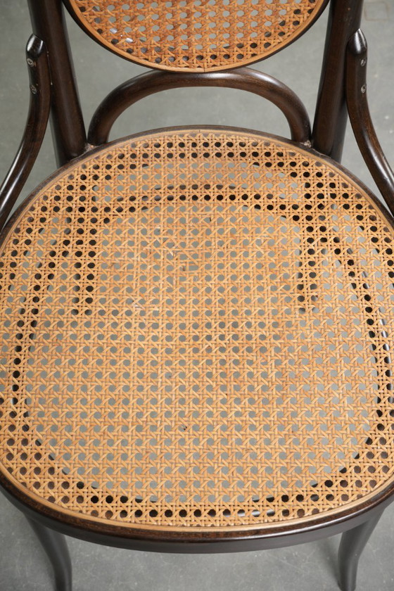 6x Original Vintage Thonet Long John Design Dining Chair / Bistro Chair With Webbing – Wood, Klassiek (photo 2 of 17)