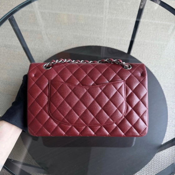 Image 1 of Chanel Classic Flap Medium - Caviar 25CM Quilted Burgundy Silver Hardware