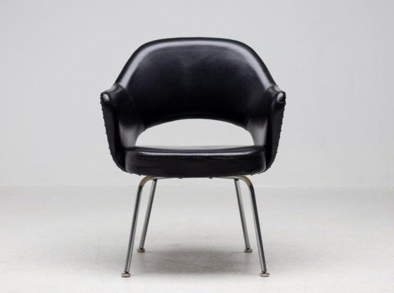 Image 1 of Set of 4 Saarinen Executive Armchairs for Knoll in Black Leather