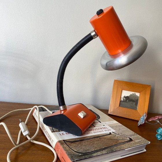 Image 1 of Vintage orange and aluminum table lamp