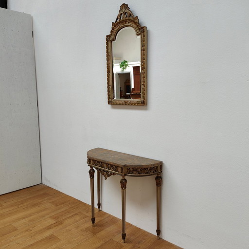 Italienischer Barock Rokoko Wandkonsole Beistelltisch mit Marmorplatte und Spiegel