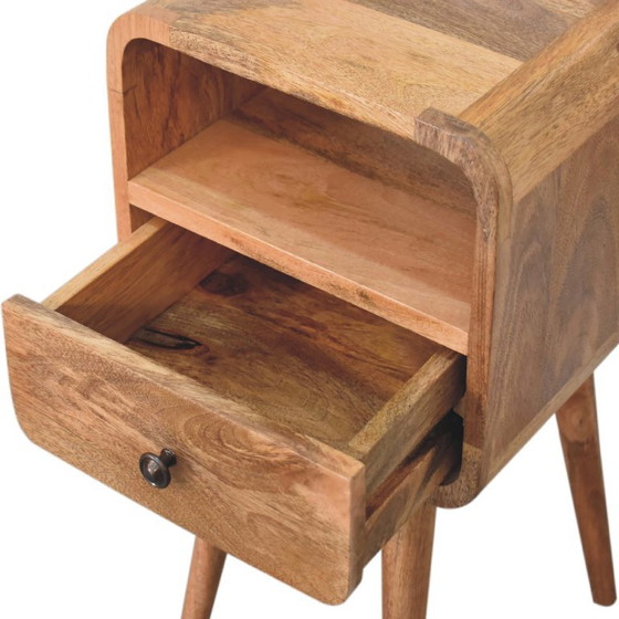 Mini Eikenhouten Look Nachtkastje Van Massief Mangohout – 1 Lade & Open Vak – Artisan, Wood (photo 8 of 10)