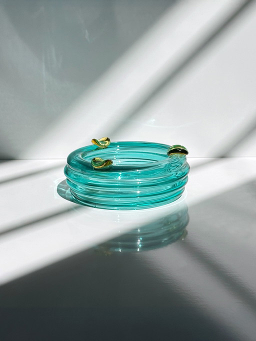Cendrier en verre italien / Vide Poche Turquoise Vert Postmoderne années 80 style Murano Italie 1980 Vintage