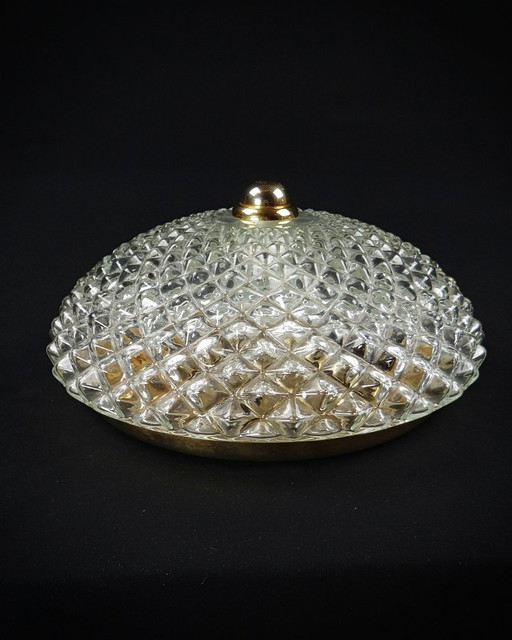 Vintage Hollywood Regency diamond-point glass ceiling light