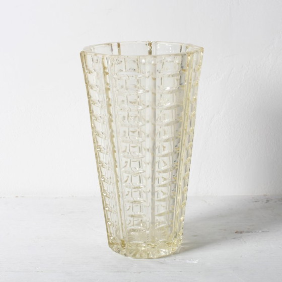 Image 1 of Vase à fleurs en verre jaune pâle, style milieu du siècle / Fidenza / Italie / années 1950