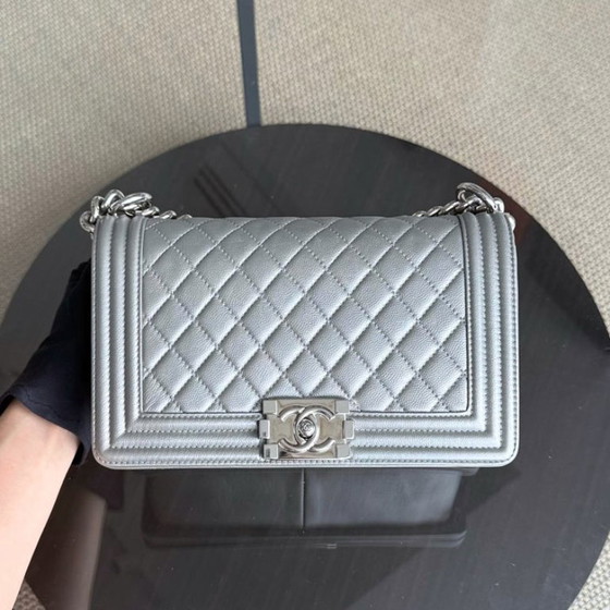 Image 1 of Chanel Boy Medium - Caviar 25CM Quilted Iridescent Silver Hardware Sereis 24