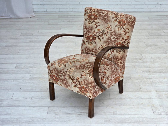 Image 1 of Fauteuil artdeco danois des années 1950, meuble en velours, bois de hêtre, retapissé.