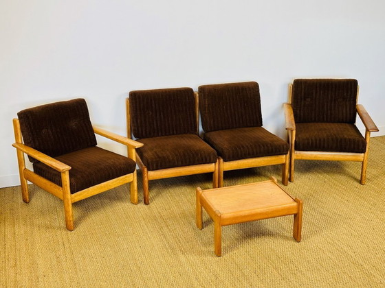 Image 1 of Ensemble de Salon modulable Vintage en Chêne et Velours Côtelé, 1960s, Set de 5