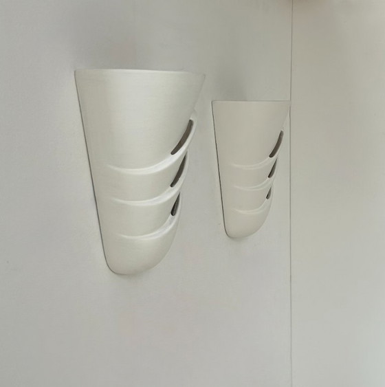 Image 1 of Paar vintage wandlampen, mat wit gips, Frankrijk, 1970