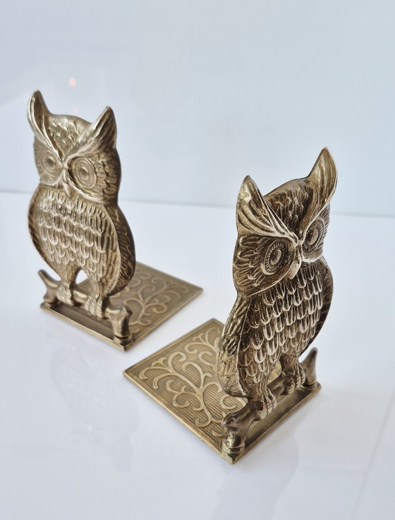 Image 1 of 2 vintage brass "Owl" bookends