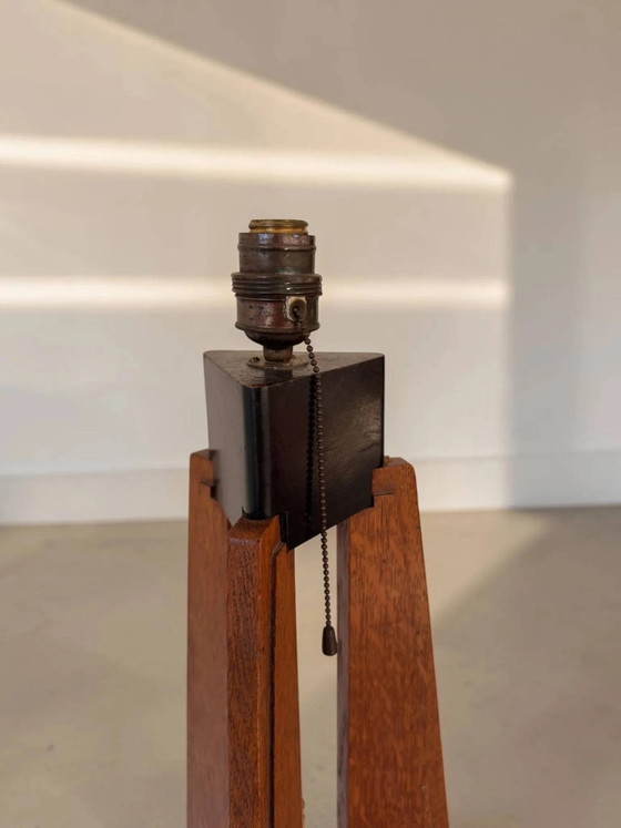 Art Deco floor lamp / Amsterdam School in oak, 1930s – Floor lights, Wood, Textile (photo 10 of 11)