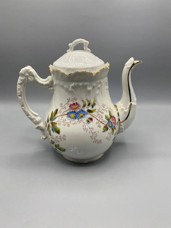Antique white porcelain coffee pot, polychrome and gilded floral decoration, Belle Époque style (photo 3 of 6)
