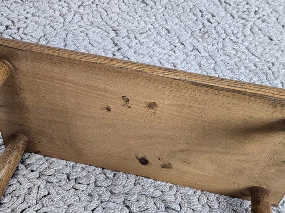 Image 1 of Tavolini/sgabelli rettangolari in rovere massello con influenze brutaliste Wabi Sabi, set di 3, anni '60.