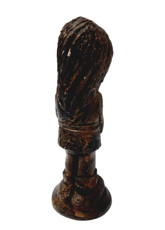 Image 1 of Vintage Copper Figurine – Girl in Thought 16 cm