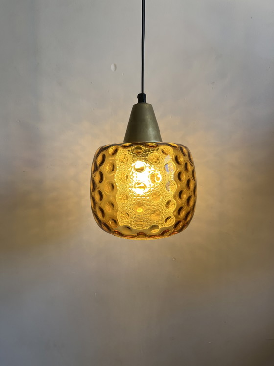 Image 1 of Carl Fagerlund For Orrefors Sweden Amber Pendant Ceiling Lamp
