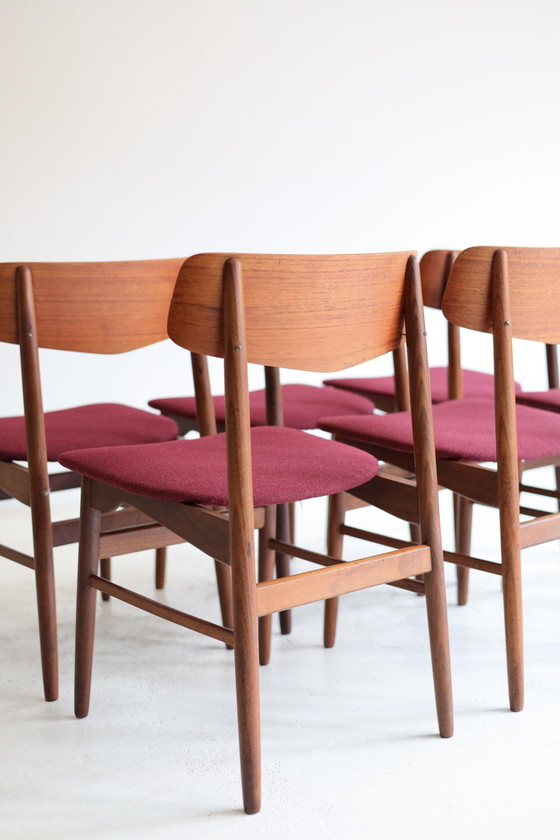 Ensemble de 6 chaises de salle à manger danoises vintage des années 1950/60 – Wood, Textile (photo 6 of 7)
