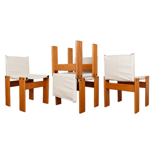 4x Sillas de comedor Monk de Afra y Tobia Scarpa para Molteni en nogal y lona, Italia años 70