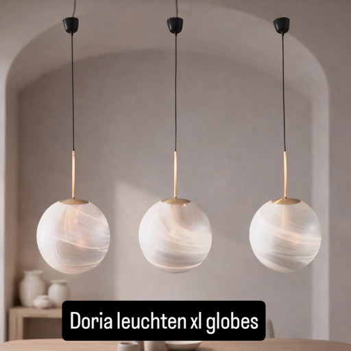 set van drie globe hanglampen van Peill & Putzler.