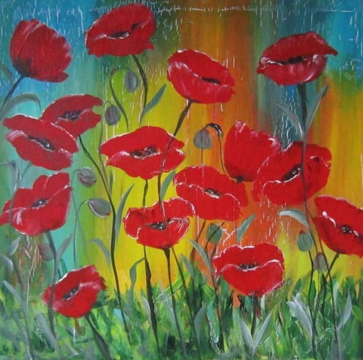 3 panel paintings poppies