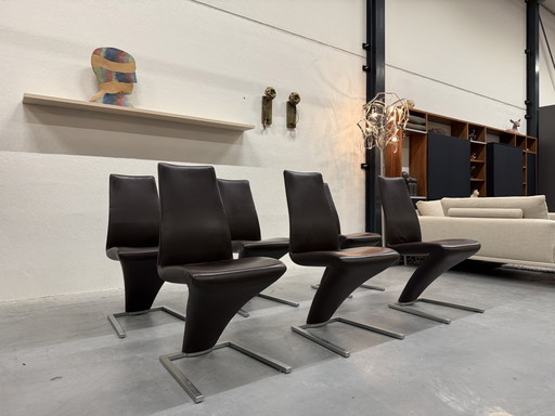 6 Rolf Benz 7800 Dining Chairs Brown Leather