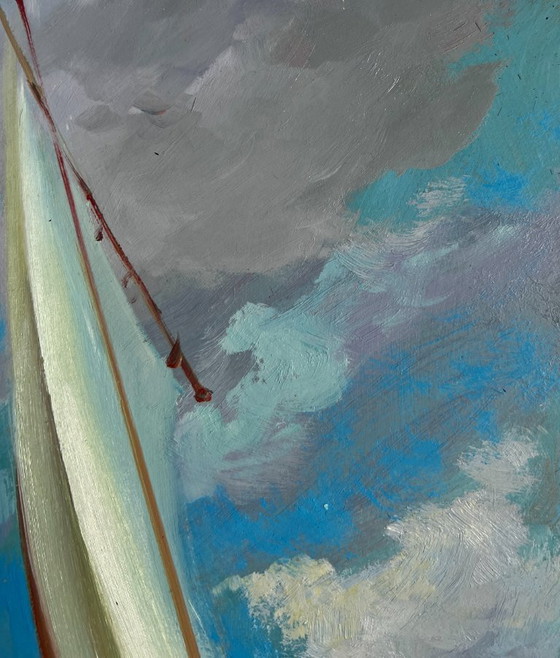 Image 1 of Origineel olieverfschilderij: Zomers zeelandschap, zeilvakantie op zee