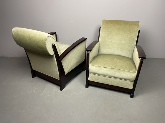 Art Deco Lounge Chairs Attributed to Pander – H Pander, Armchairs, Wood, Textile (photo 5 of 11)