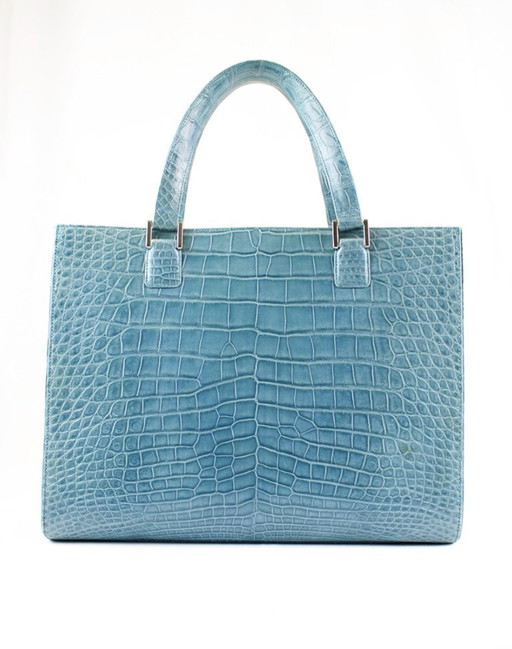 Brioni Tote Bag Blue Crocodile