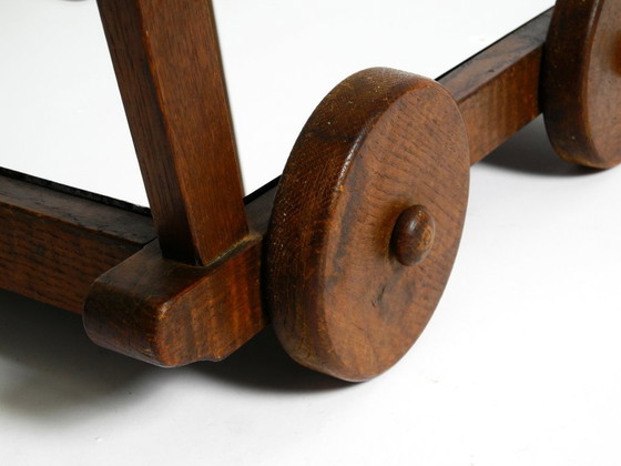 Image 1 of Hermoso y único carrito de bar con carrito de té de la década de 1930 hecho de madera maciza de roble