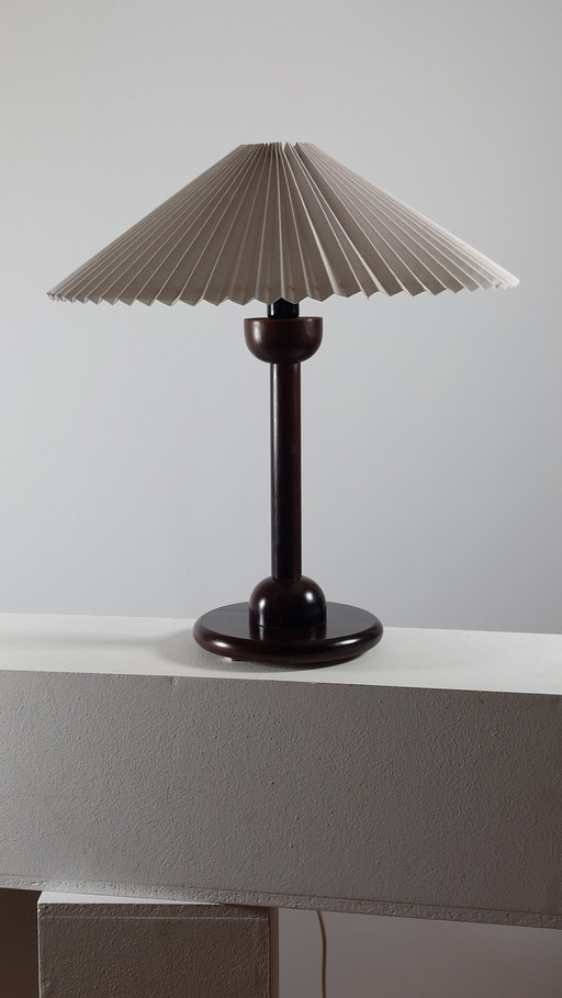Vintage postmodern wooden table lamp with pleated shade