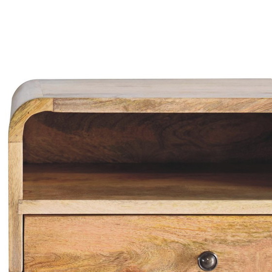 Image 1 of Mesita de noche flotante grande con cajón en madera maciza de mango con aspecto de roble.