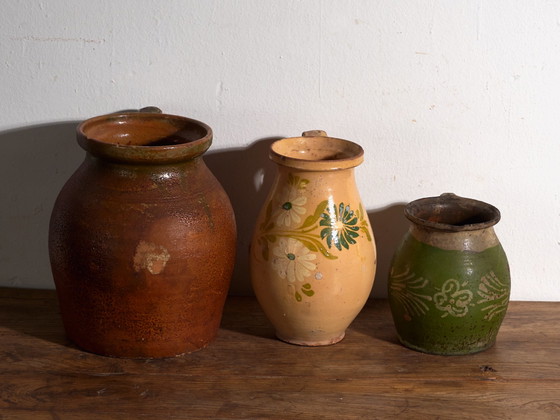 Set of 3 Antique Glazed Ceramic Jugs, Central Europe, circa 1920, Crockery, Brown (photo 5 of 14)