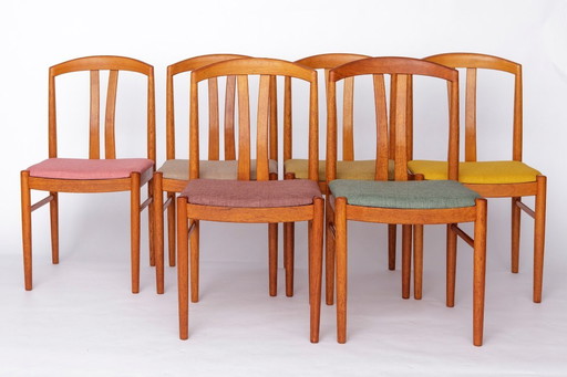 6 of 12 Carl Ekström Chairs – Swedish Mid-Century Modern, Teak Dining Chairs, Newly Upholstered in Colorful Fabric, 1960s Vintag