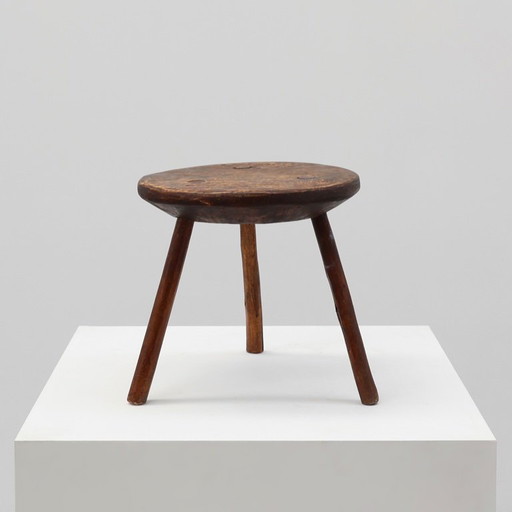 Rustic French wooden stool in wabi sabi style, ca. 1850