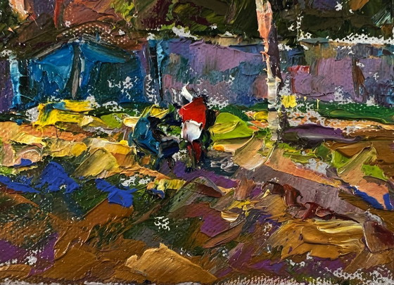 Image 1 of Original Oil Painting Rural Life Landscape On a Village Street