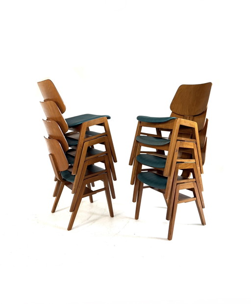 8x sedia vintage in compensato impilabile stile Egon Eiermann '60