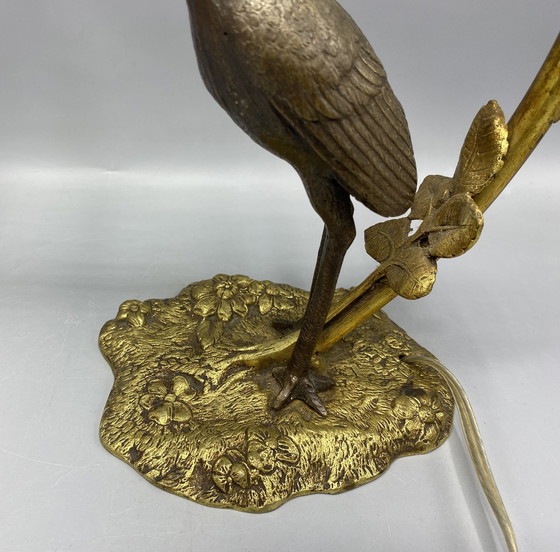 Image 1 of 1 lampada da scrivania in bronzo Art Nouveau con airone