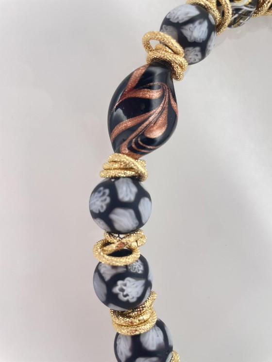 Image 1 of Murano glazen halsketting met 24-karaats bladgoud – Murrine – Aventurijn