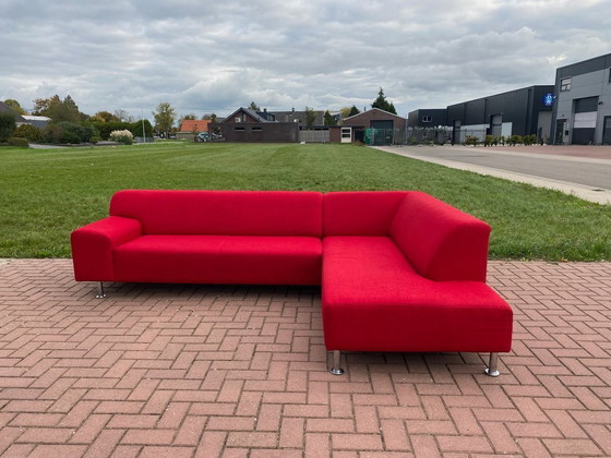 Image 1 of Canapé d'angle en tissu rouge