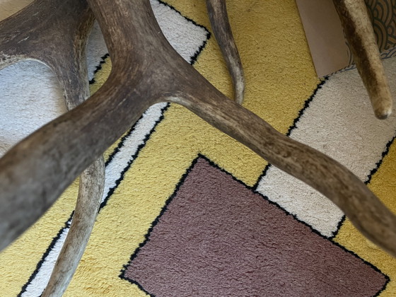 Image 1 of Mesa de centro de cuerno con estante de cristal transparente