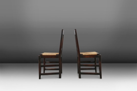 Image 1 of Vintage eetkamerstoelen in eiken en riet van Victor Coutray, set van 6