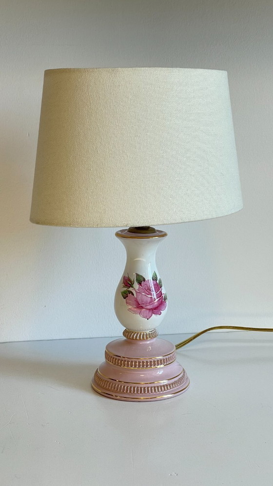 Image 1 of Ceramic Lamp, Italy, Roses and Gold