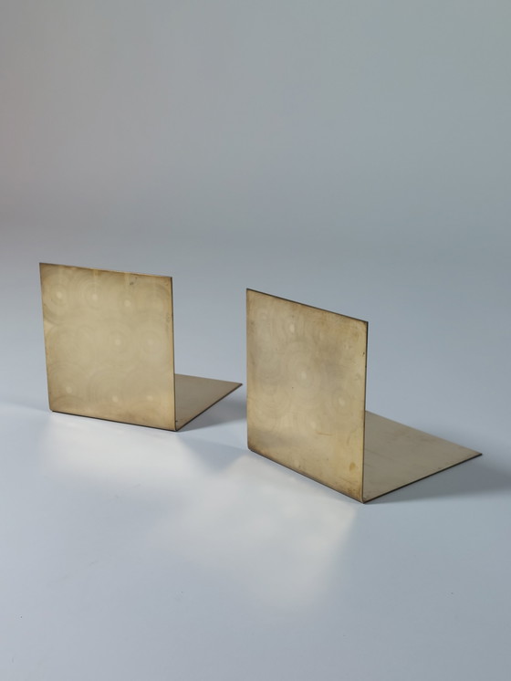 Image 1 of Coppia di fermalibri vintage in ottone di metà secolo, taglio circolare